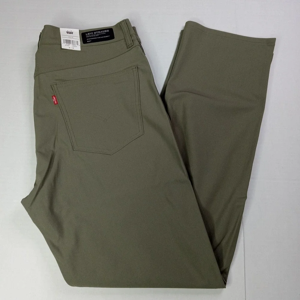 Levis 511 Slim Fit Tech Pants Men's Size 36x32 Green High Stretch UPF 50 Cooling